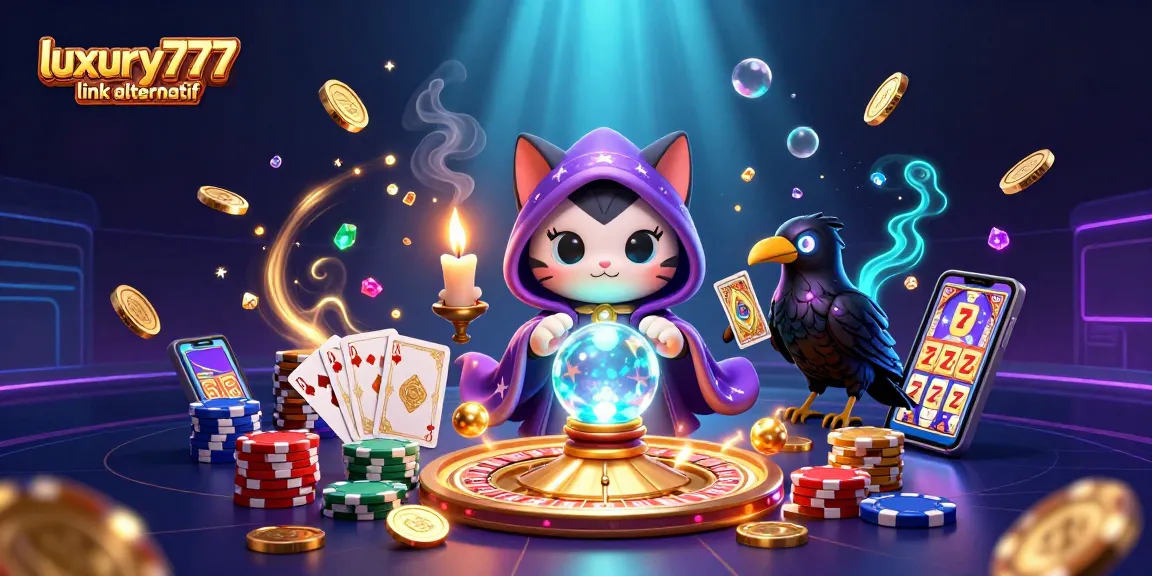 Spin the reels with luxury777 link alternatif, featuring a mystical casino scene with winning elements.