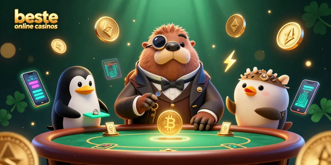 Experience the thrill of beste online casinos with a 3D illustration of a walrus and friends at a poker game.