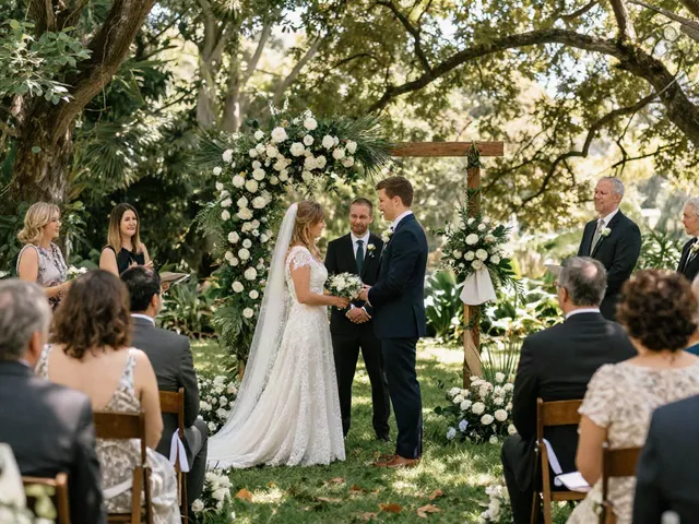 documentary wedding photographer in Dunedin capturing an intimate wedding ceremony amidst beautiful gardens