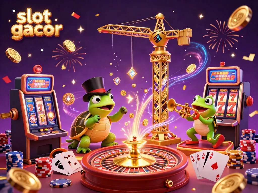 Engage in exciting gameplay with slot gacor amid a vibrant casino scene filled with colorful characters.