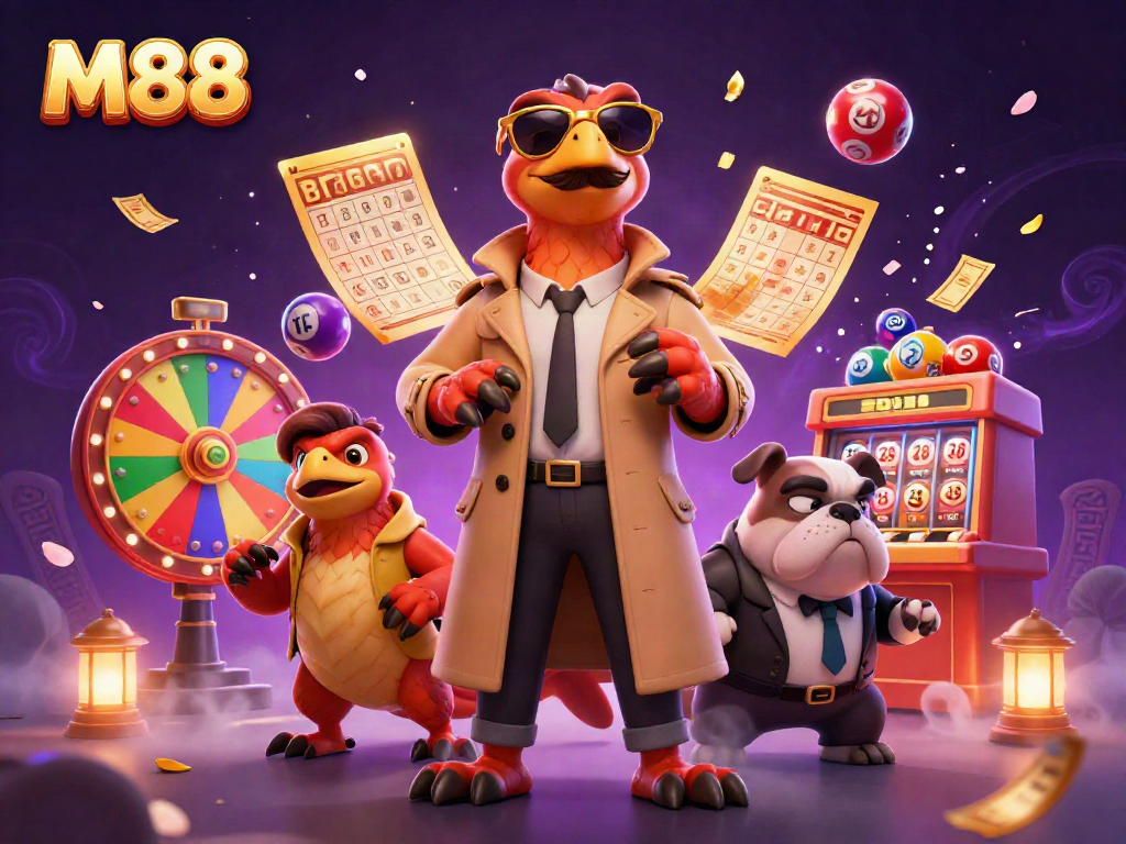 Raptors in a trench coat humorously preparing to enter a VIP casino lounge, featuring colorful gambling elements around them.