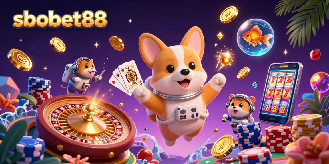 Engage in thrilling sbobet88 games surrounded by shimmering assets in a dynamic casino space.