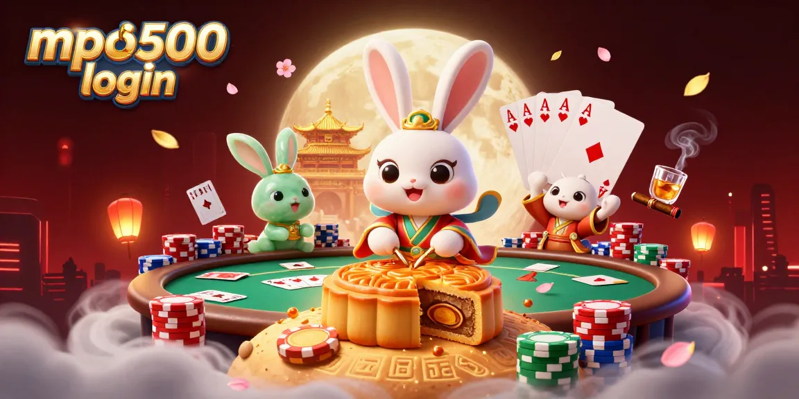 Experience the excitement of mpo500 login at this lively poker scene with vibrant characters and casino elements.