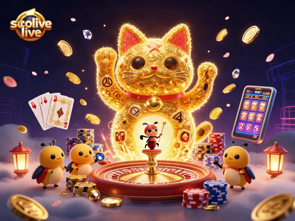 Experience the excitement of socolive live with a vibrant lucky cat and dynamic casino elements.