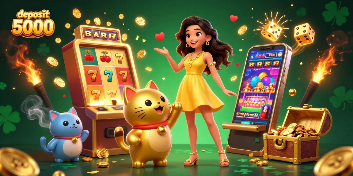 Engage with the casino vibe as you deposit 5000 to unlock hidden treasures in a vibrant, dynamic scene.