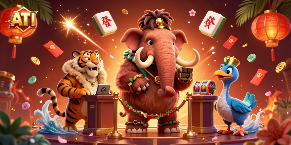 Invite excitement with ATI at this vibrant casino scene featuring a woolly mammoth bouncer, saber-tooth tiger VIP, and playful dodo doorman.