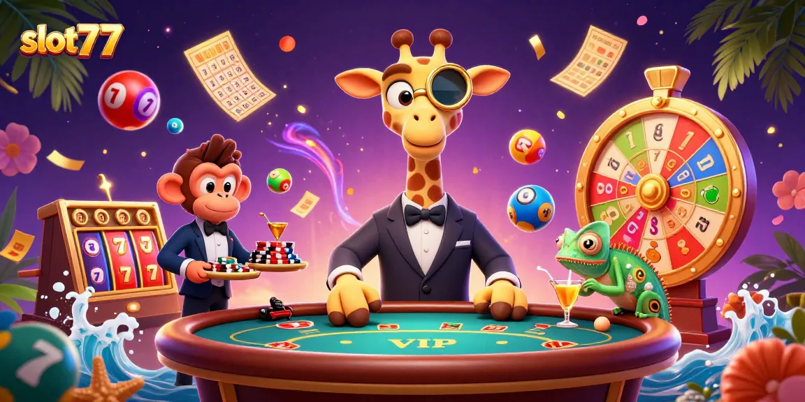 Win big with slot777 in a vibrant, dynamic casino scene featuring a high-roller giraffe.