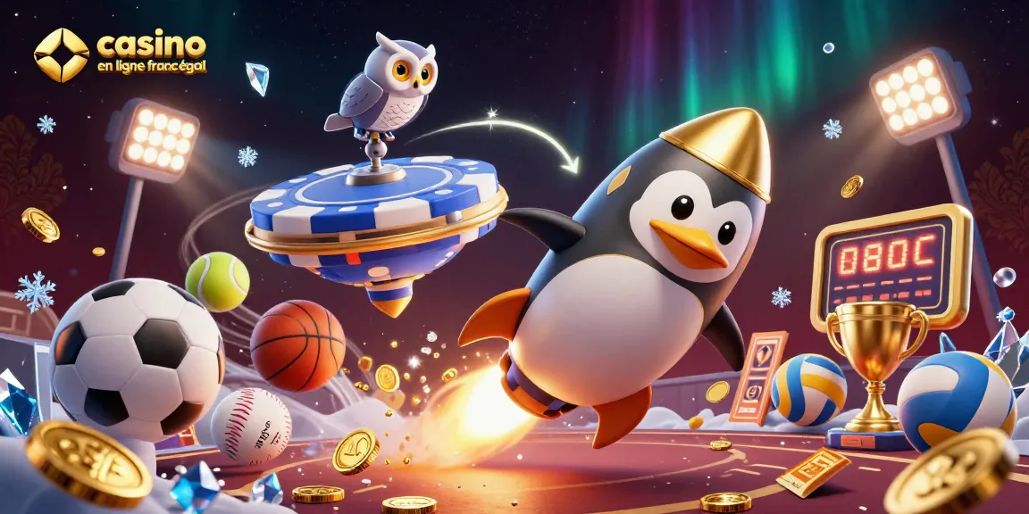 Dragonnez sur le casino en ligne légal en France avec des pièces d'or et un pingouin doré.