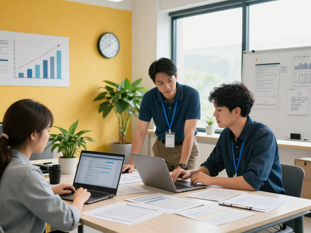 Dynamic office collaboration scene for contractor lead generation strategies.