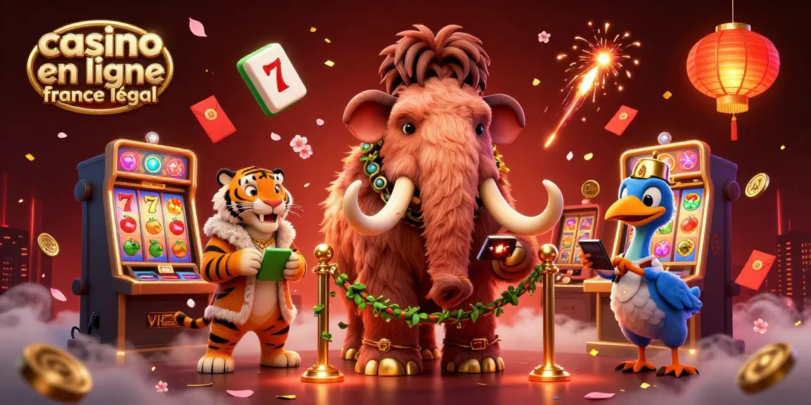 Visualisez l'interaction de mascottes de casino en ligne légal en France avec une ambiance festive et énergique.