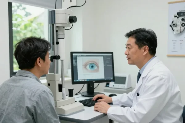 Consultation at SNU Eye Clinic showcasing advanced eye care technology at snuseoulglobal.com/id.