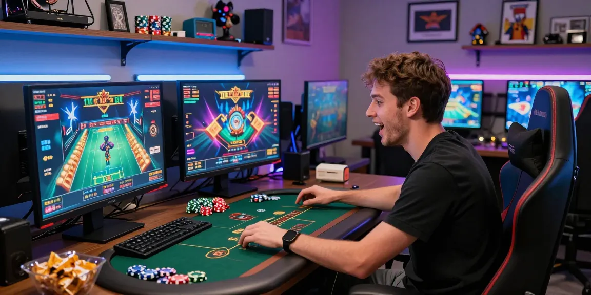 Engaged player enjoying 鉅城's live dealer game in vibrant gaming room.