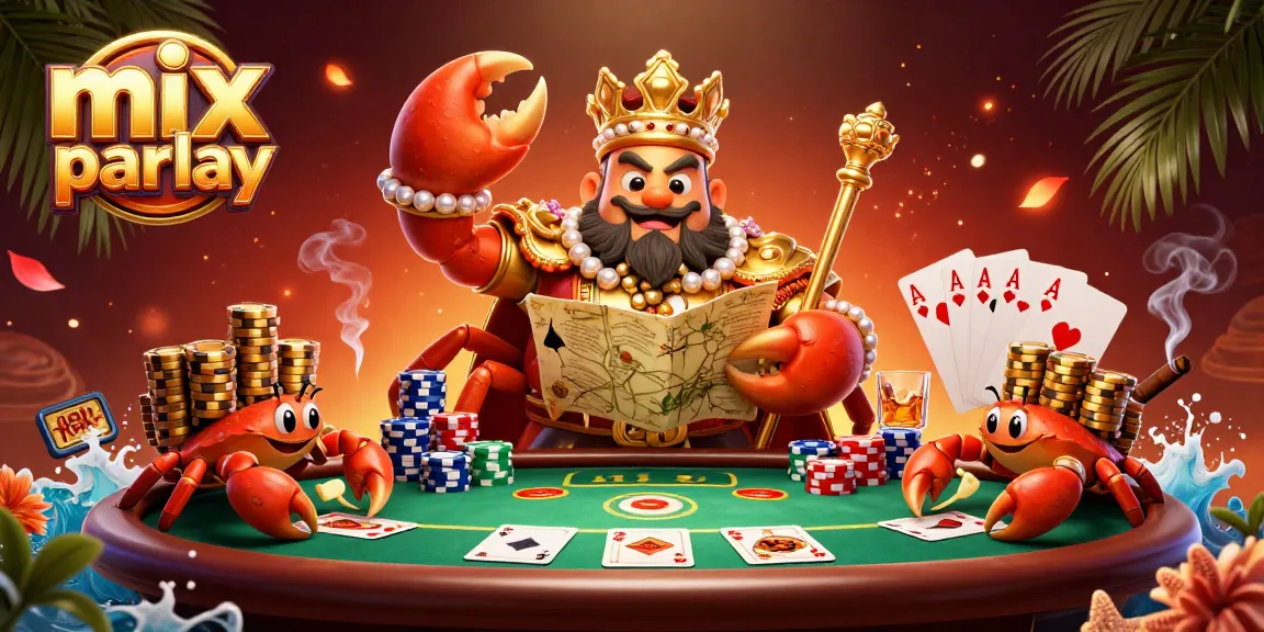 Engage in thrilling mix parlay betting with a colorful crab emperor scene full of poker action.